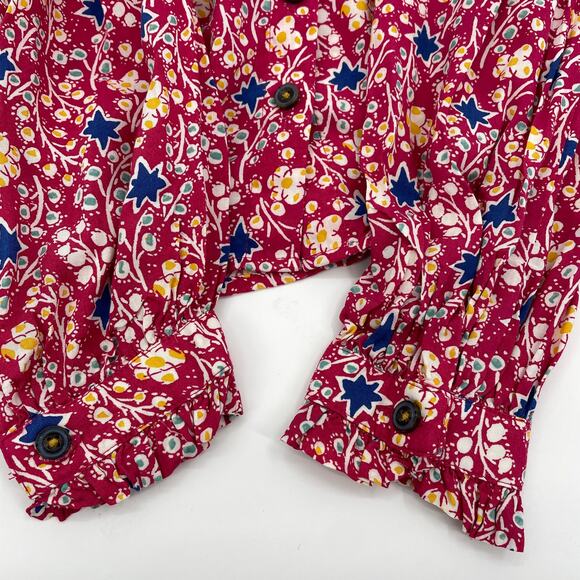 MAEVE by Anthro Spring Floral Top Shirt Size 00P Dark Pink Long Sleeve Button - Picture 6 of 8